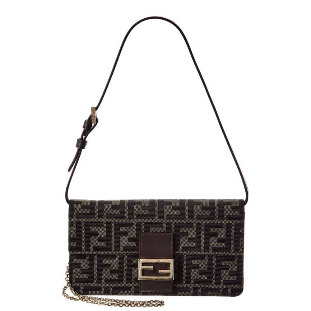 Fendi Tube Ff Jacquard & Leather Wallet On Chain, Brown